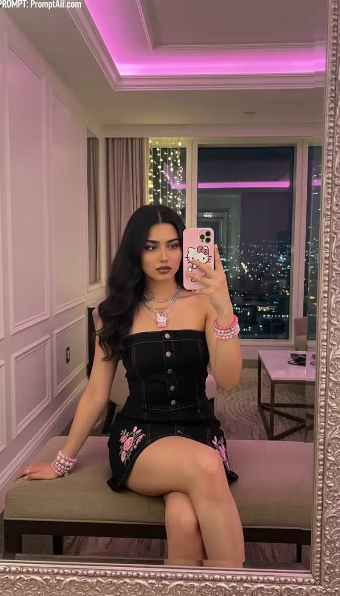 Hello Kitty Pink Aesthetic Mirror Selfie in City View Hotel