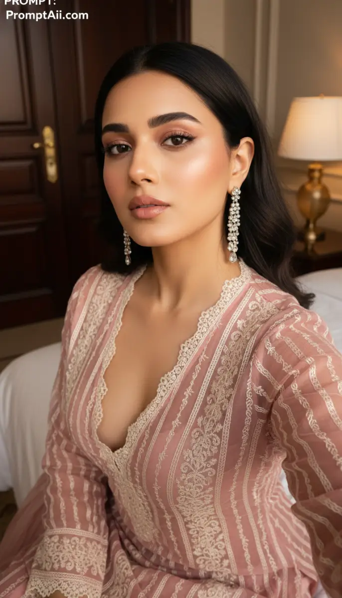 Glamorous Portrait in Dusty Rose Embroidered Dress