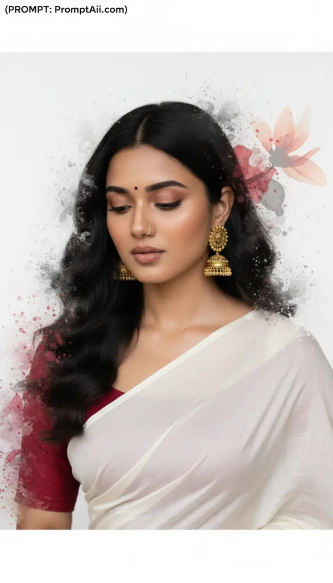 Watercolor Portrait of an Elegant Indian Woman in Sari