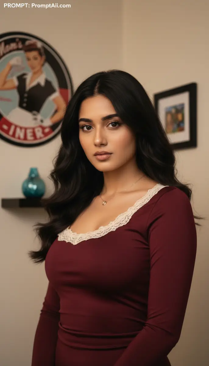 Elegant Portrait in Maroon and Lace