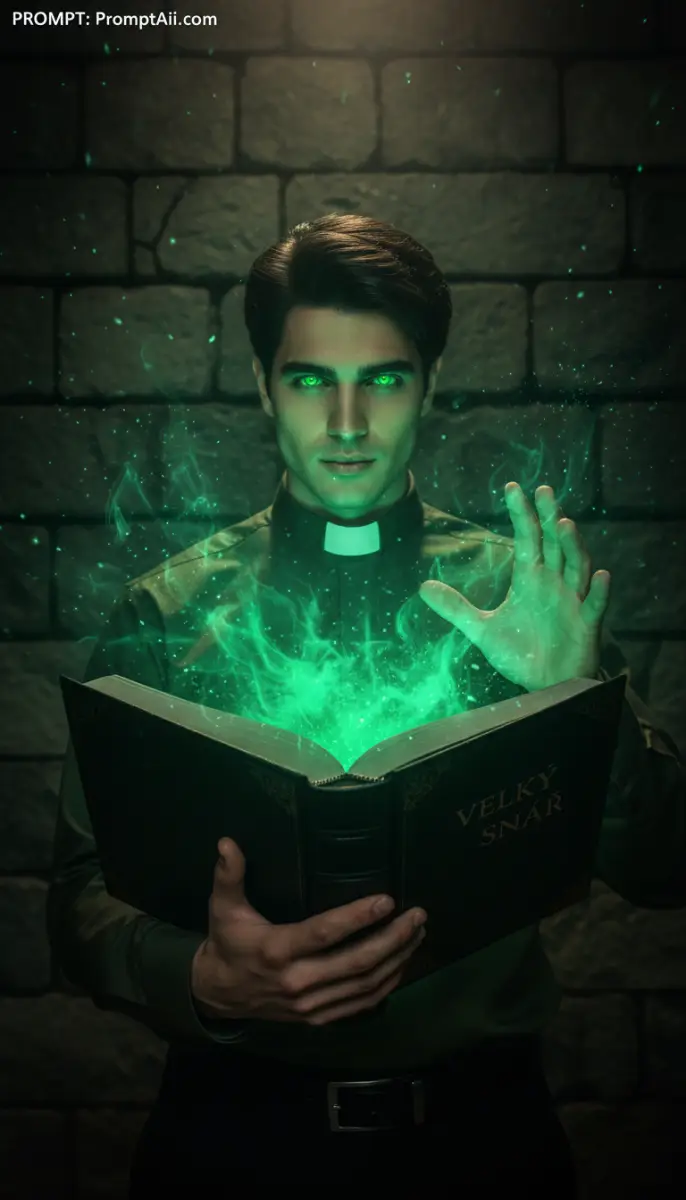 Dark Cleric Summoning Green Magic from a Forbidden Tome