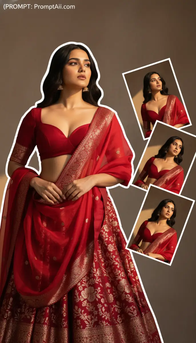 Regal Red and Gold Banarasi Silk Lehenga Look