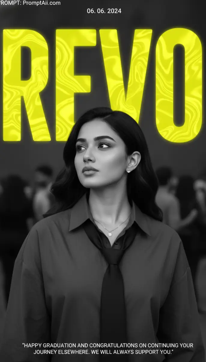 Cinematic Graduation Portrait with “REVO” Neon Text