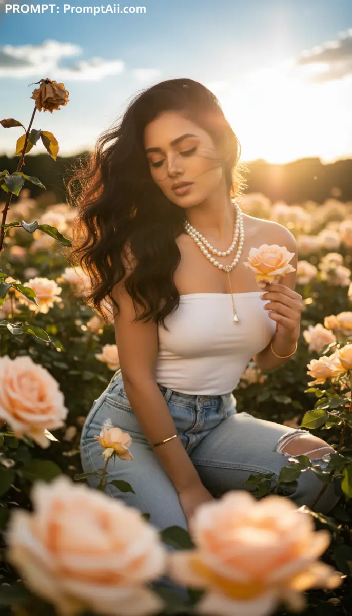 Golden Hour Portrait in a Rose Garden
