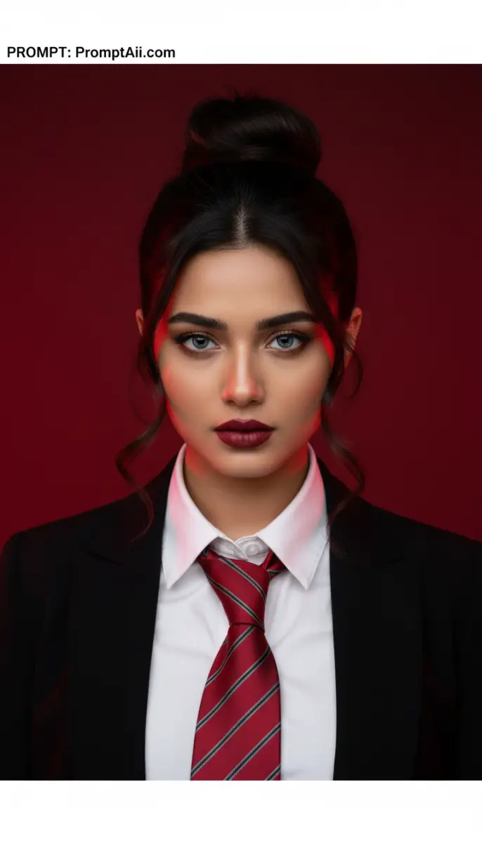 Intense Portrait of a Woman in a Suit and Red Tie