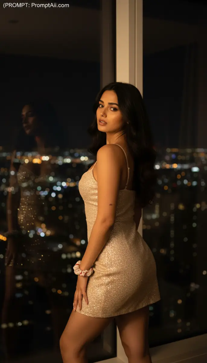 Nighttime Glamour in Gold Sequin Dress