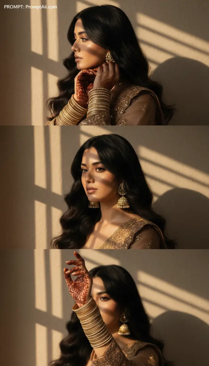 Cinematic South Asian Bridal Portrait in Golden Light