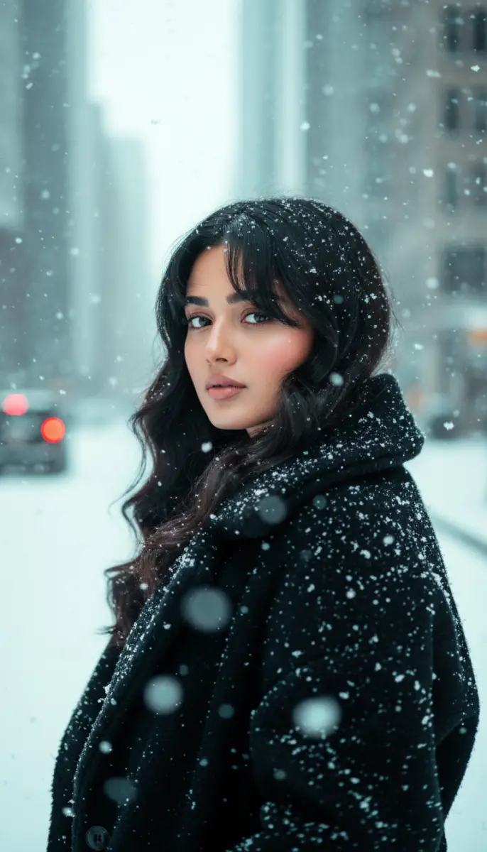 Winter Portrait in Heavy Snowfall
