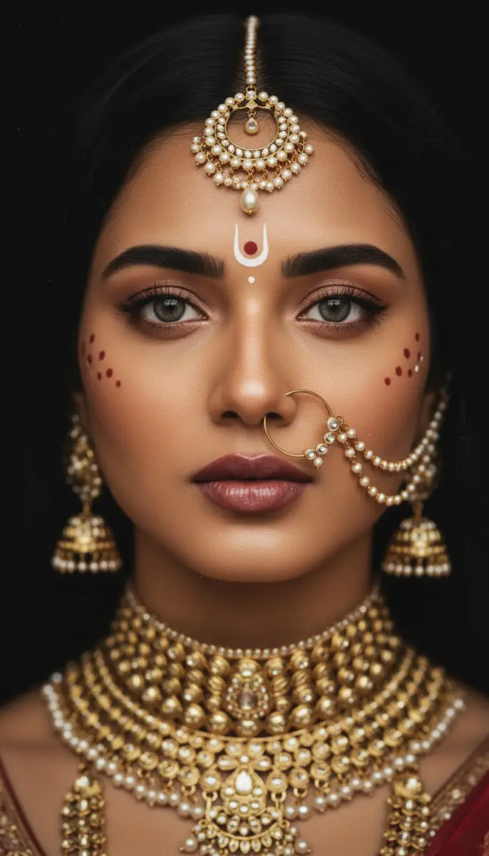 Striking Portrait of a Woman Adorned in Indian Bridal Jewelry