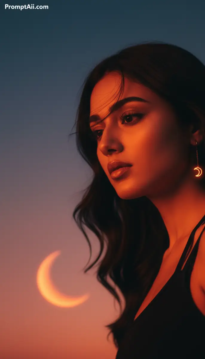 Moonlit Elegance: Portrait in Amber Glow