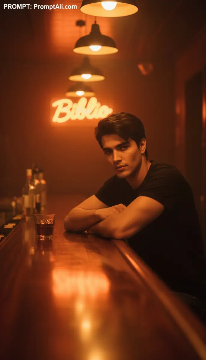 Moody Portrait of a Man at a Neon-Lit Bar