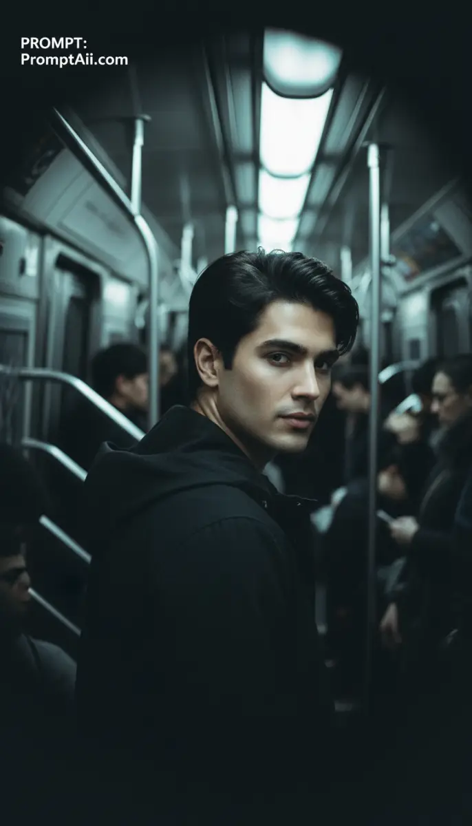 Intense Urban Portrait on a Subway Train