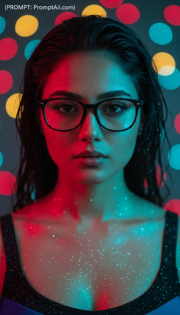 Dramatic Portrait with Neon Duotone Lighting and Bokeh