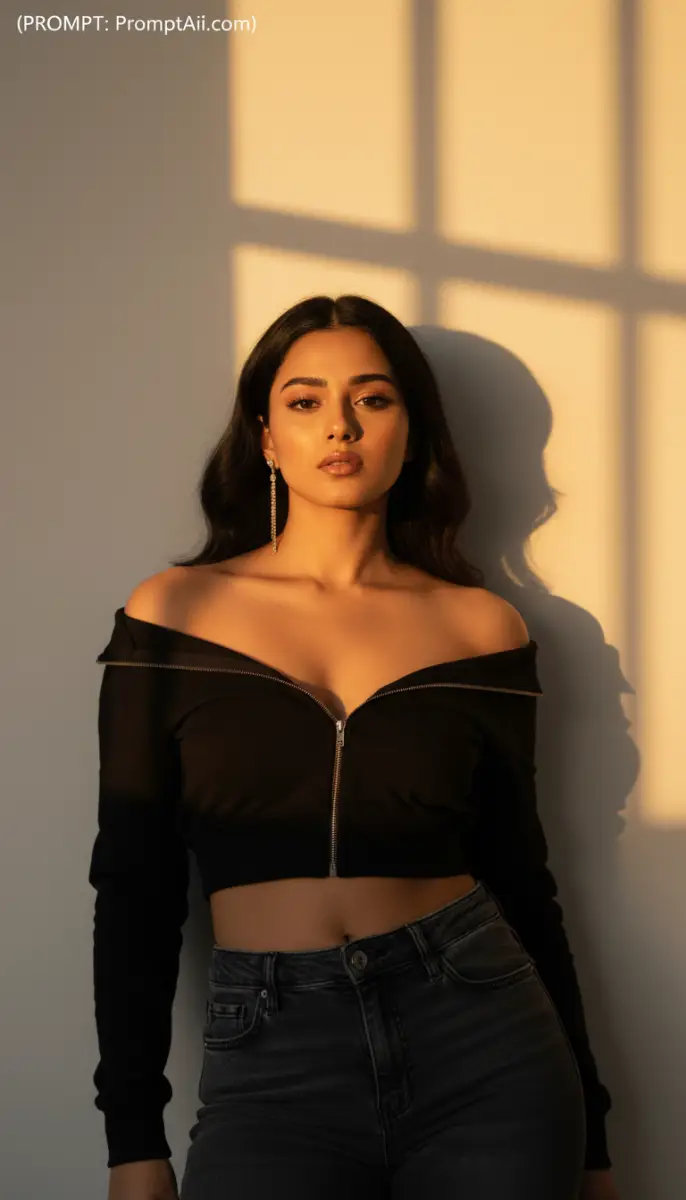 Cinematic Golden Hour Portrait of Woman in Black