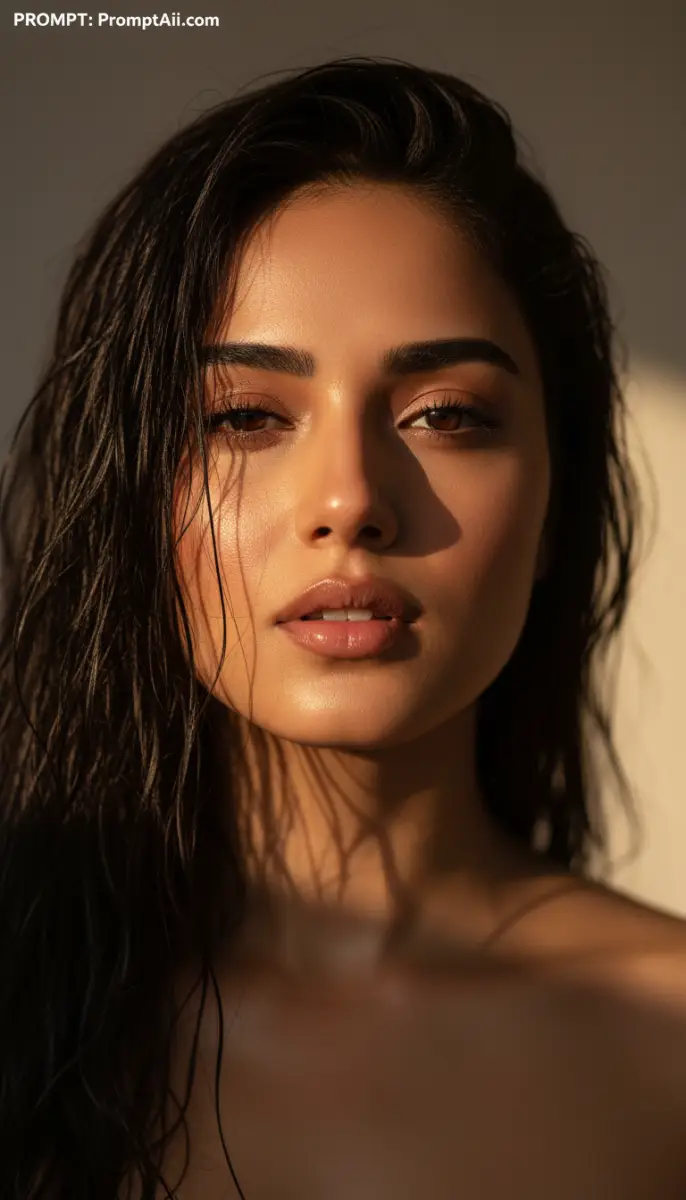 Golden Hour Studio Portrait with Wet Look Hair