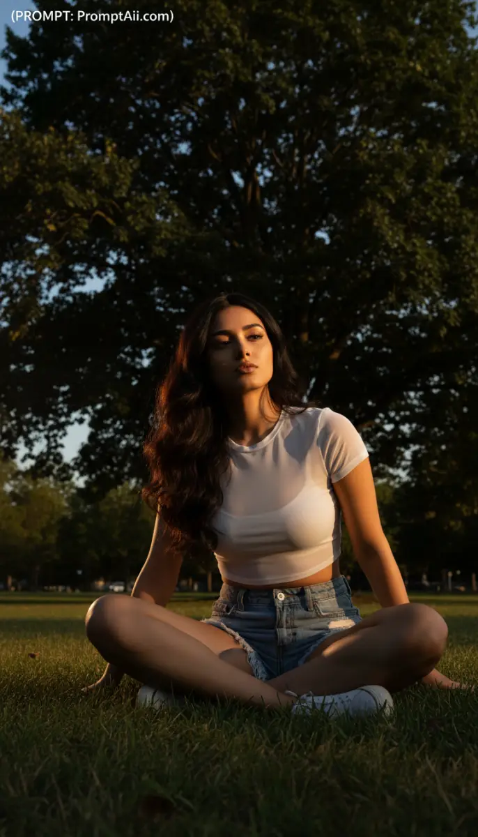 Golden Hour Portrait of a Woman Sitting in a Park