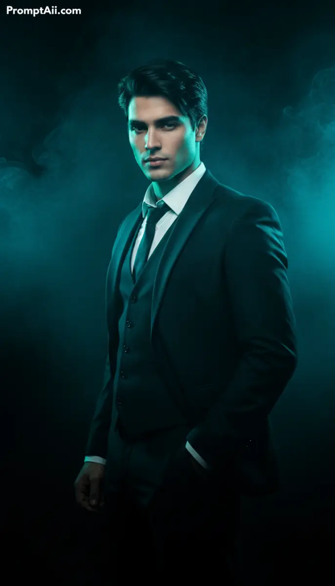 Dramatic Portrait of Man in Three-Piece Suit with Teal Lighting