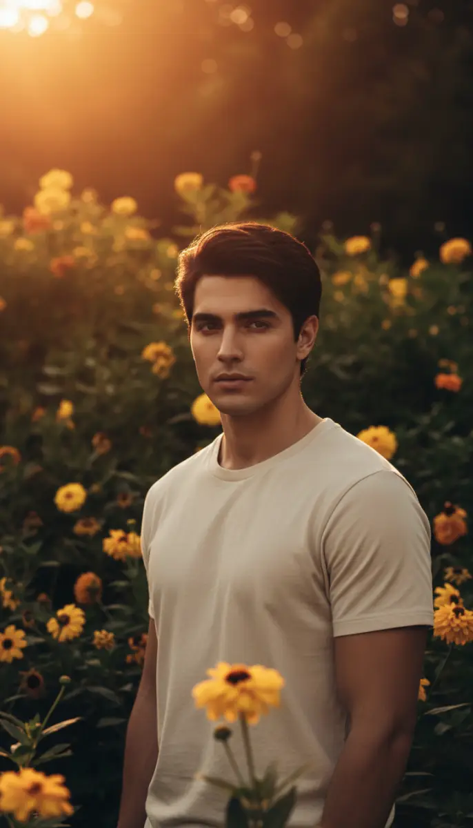 Golden Hour Portrait in a Field of Yellow Flowers