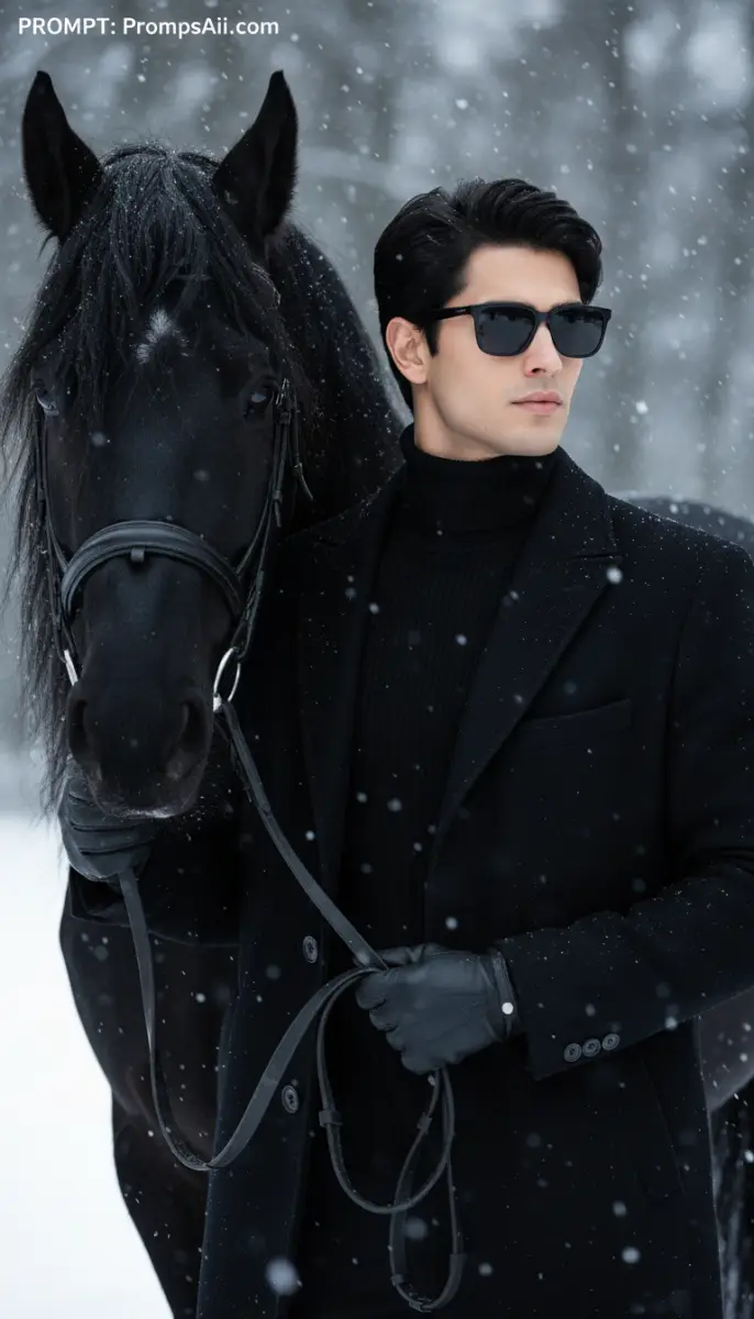 Black Elegance in a Winter Snowfall