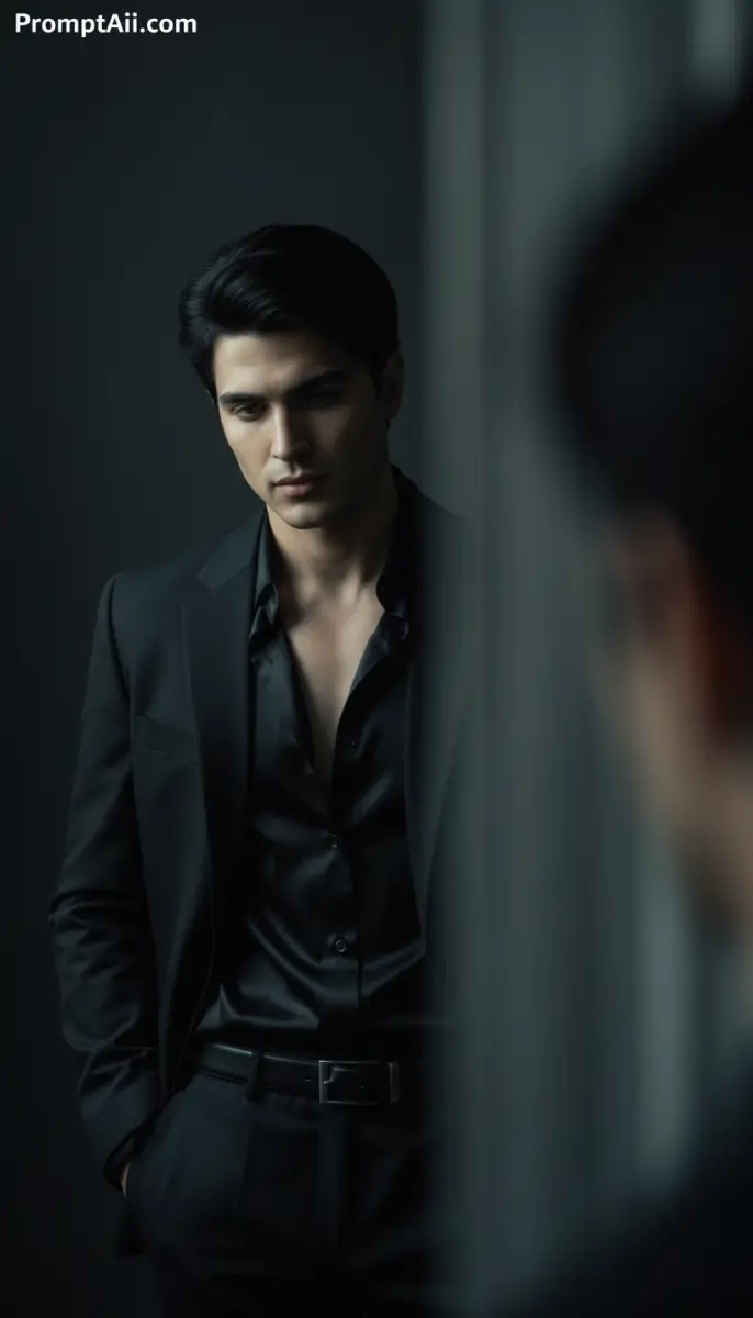 Sleek Portrait of a Man in Black Satin and Suiting