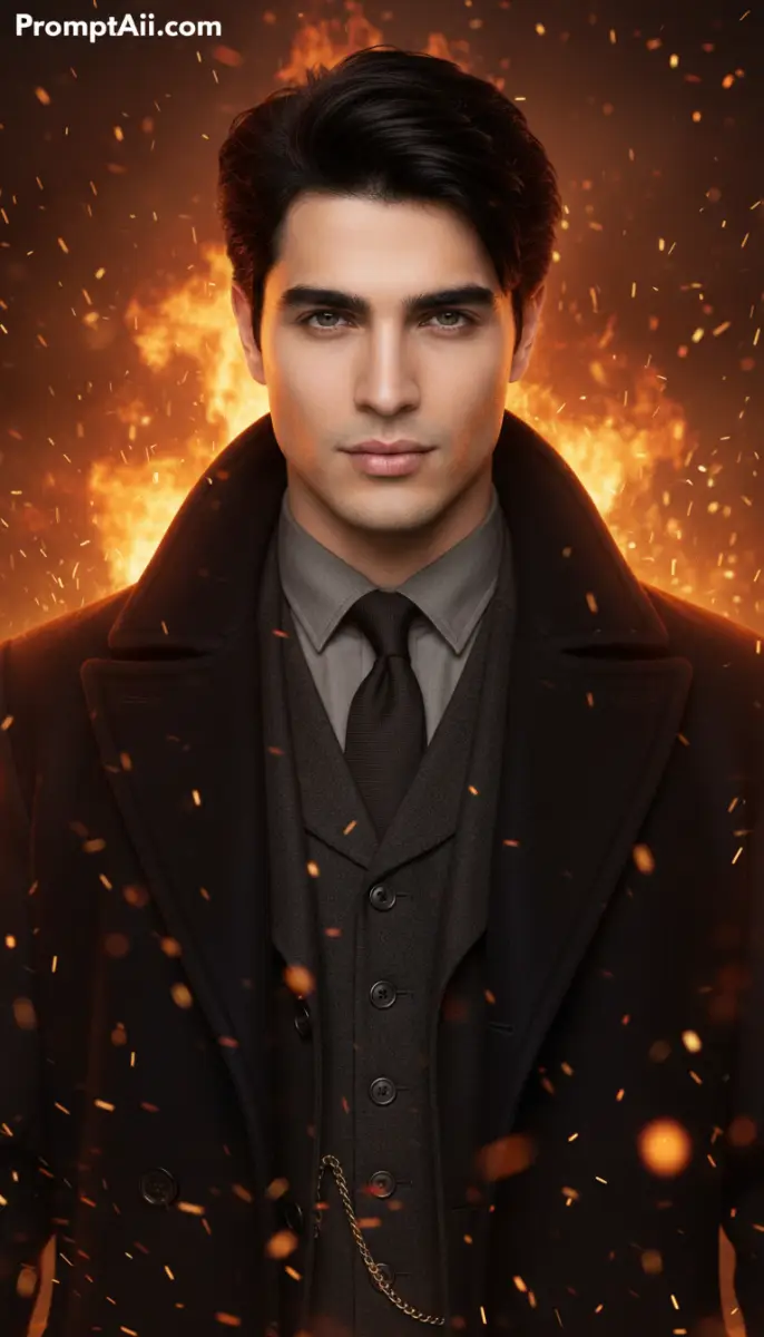 Dark Protagonist Amidst Fire and Embers