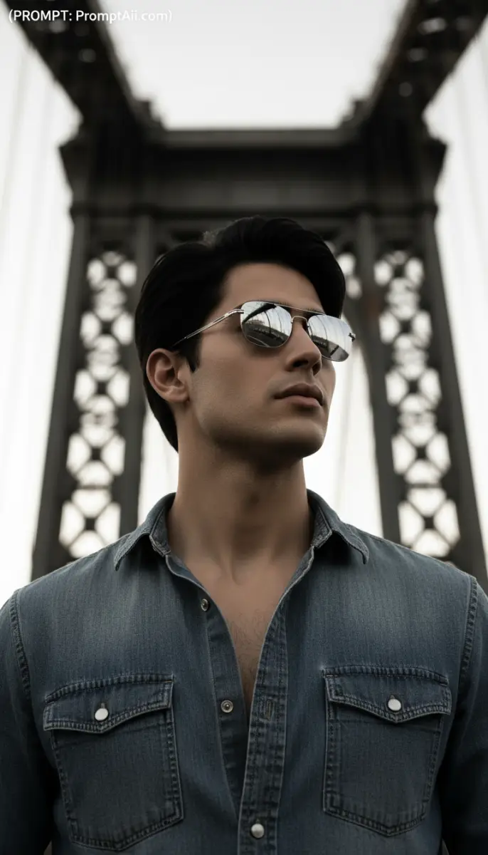 Man in Mirrored Aviator Sunglasses on Bridge