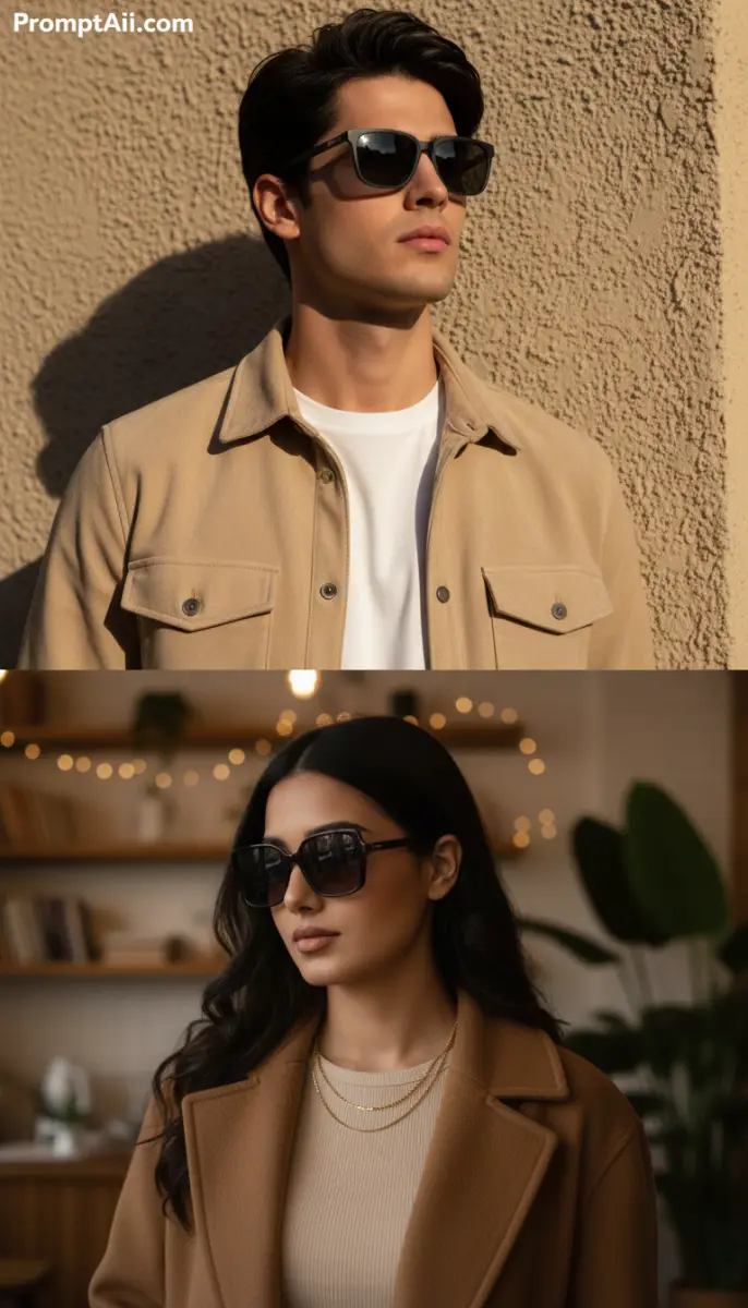 Stylish Duo in Sunglasses: Modern Fashion Split Image