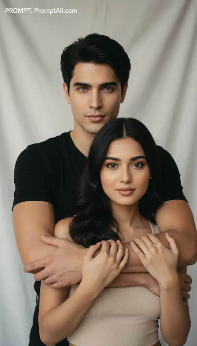Intimate Studio Portrait of a Couple Embracing