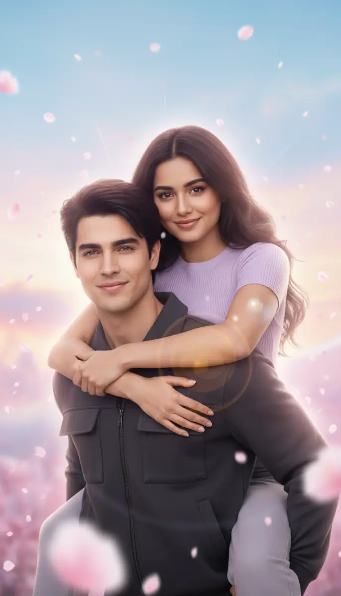 Romantic Piggyback Ride Amidst Cherry Blossoms