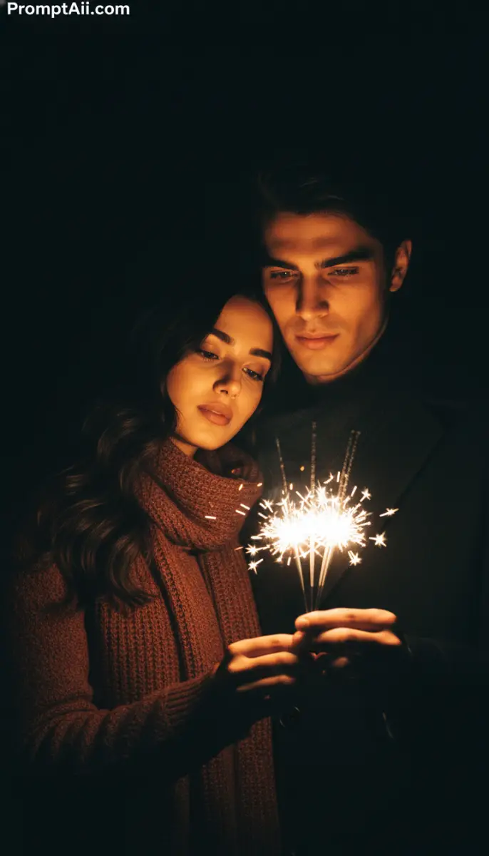Couple Holding Sparklers in the Dark