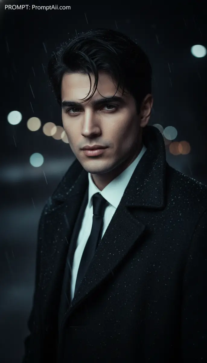 Sophisticated Man in a Dark Coat on a Rainy Night