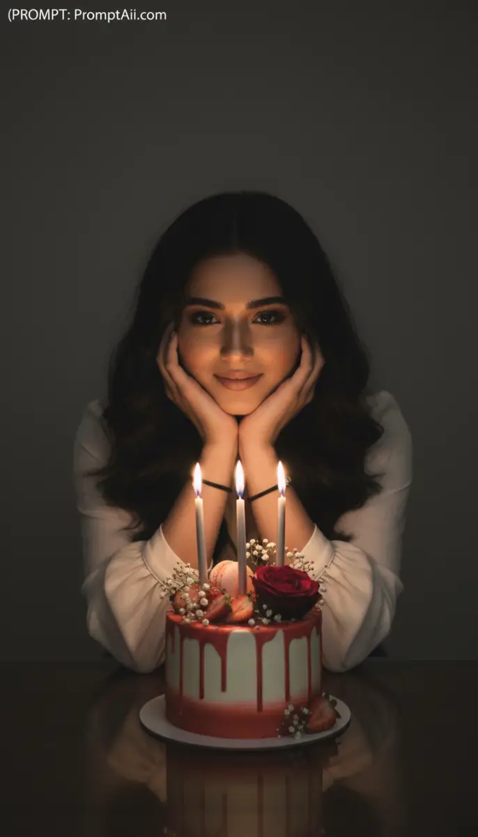 Candlelit Portrait with Birthday Drip Cake