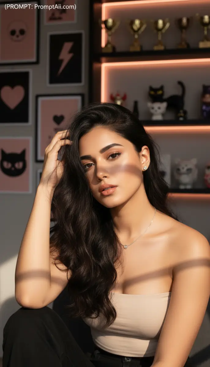 Dramatic Portrait of Woman with Sunlight Shadows