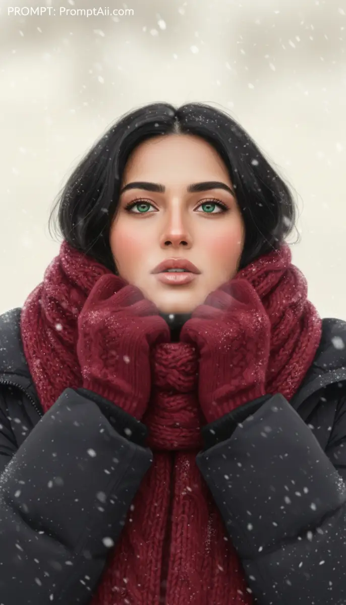 Beautiful Woman in Red Scarf and Gloves During Winter Snow