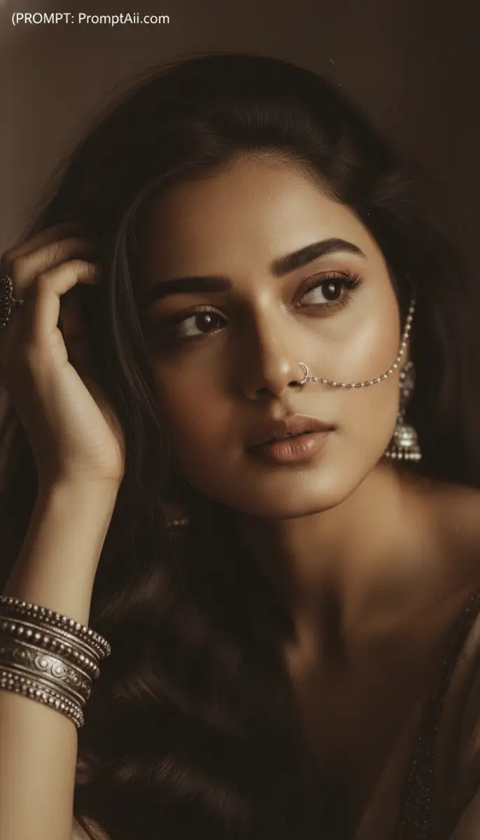 Close-up Portrait of Woman Wearing Indian Traditional Jewelry