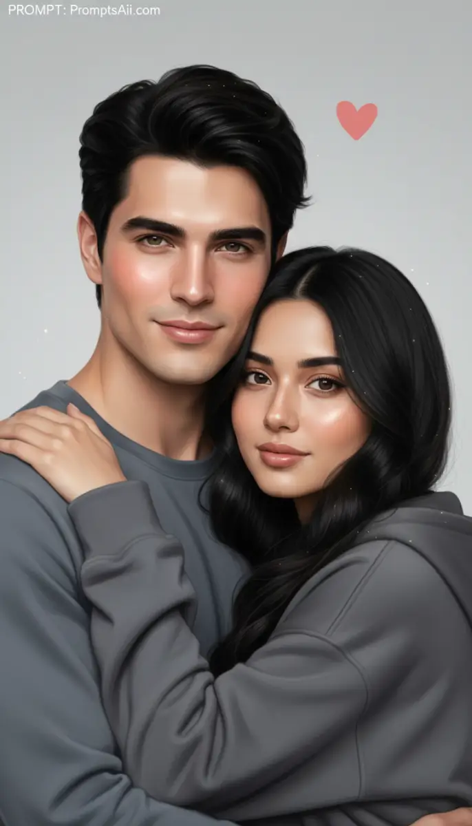 Realistic Digital Portrait of Young Couple Embracing