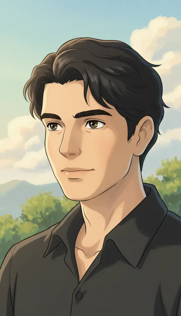 Anime portrait of a young man outdoors