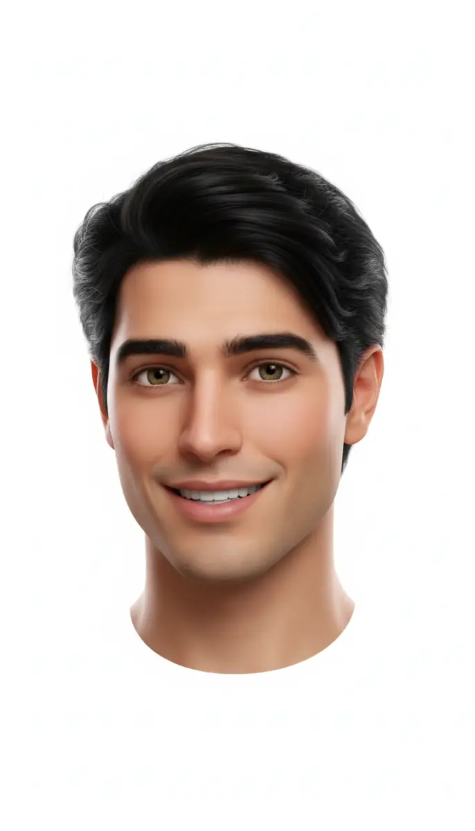 Portrait of a young man with dark hair smiling