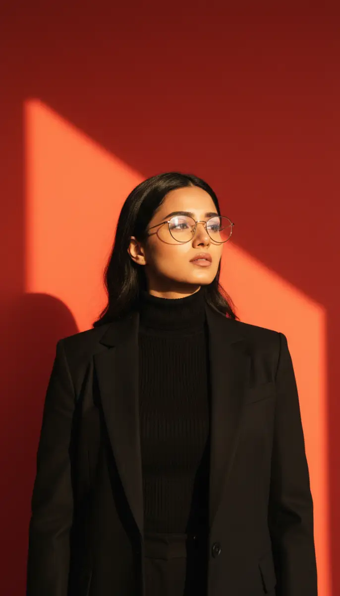Stylish Woman in Glasses and Black Blazer