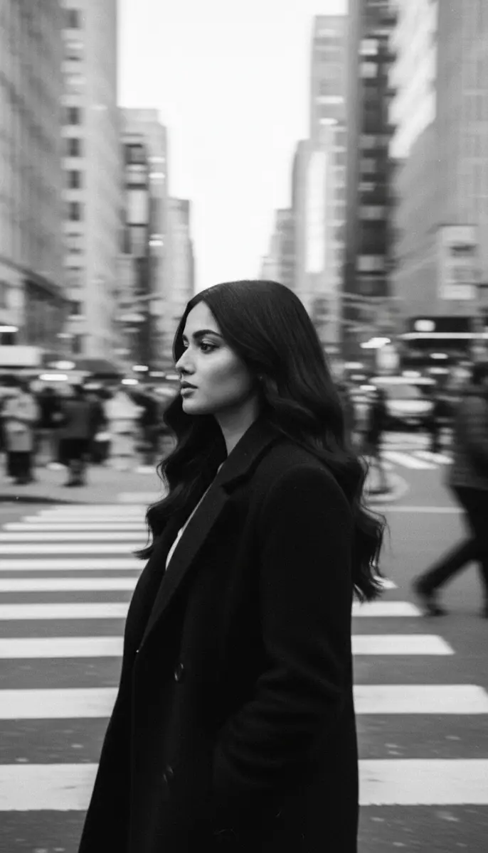 Black and White Portrait of a Woman on a City Street