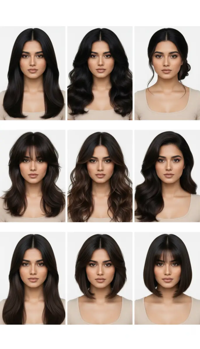 Woman with Various Hairstyles Portrait Series