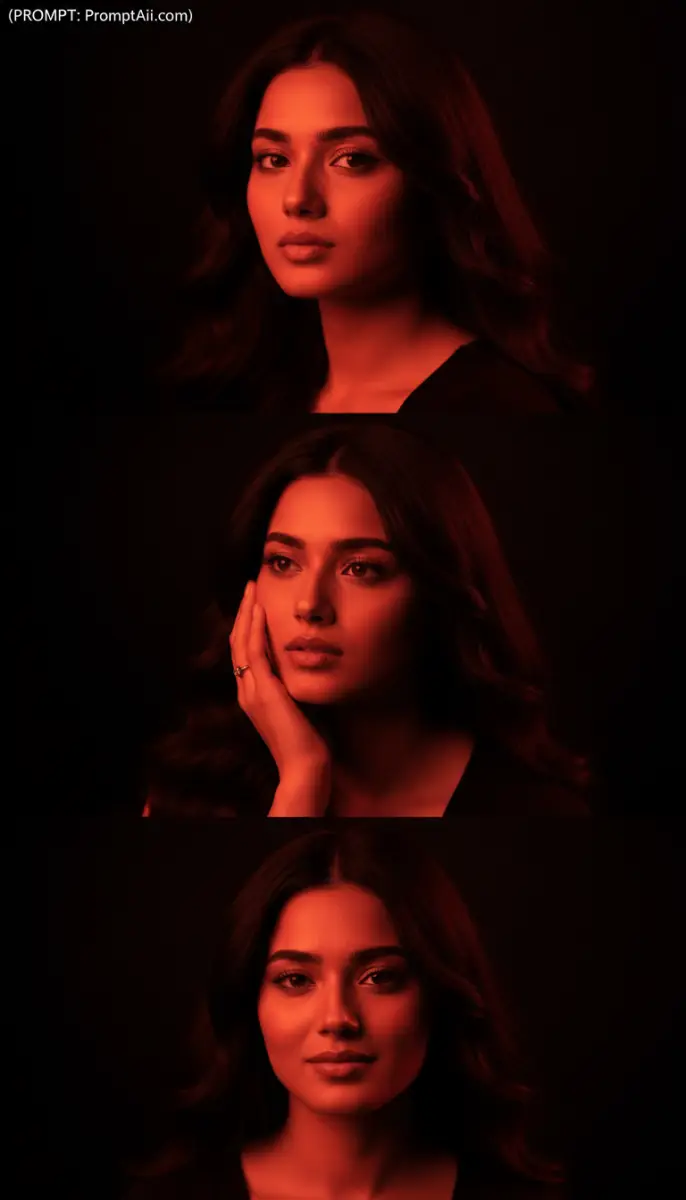 Portraits of a Woman with Dramatic Red Lighting
