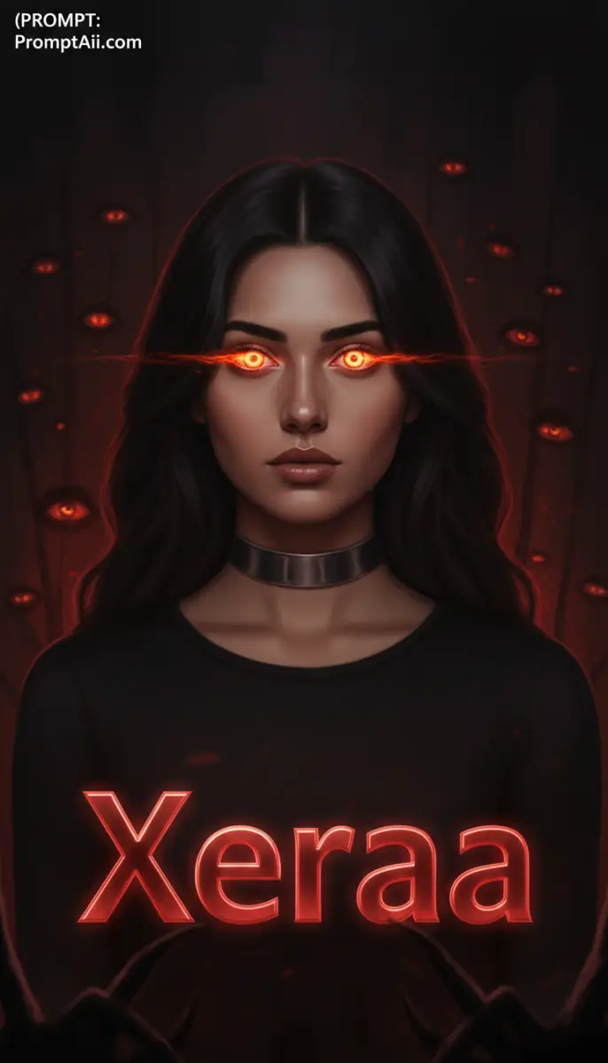 Woman with Glowing Red Eyes and Dark Fantasy Art