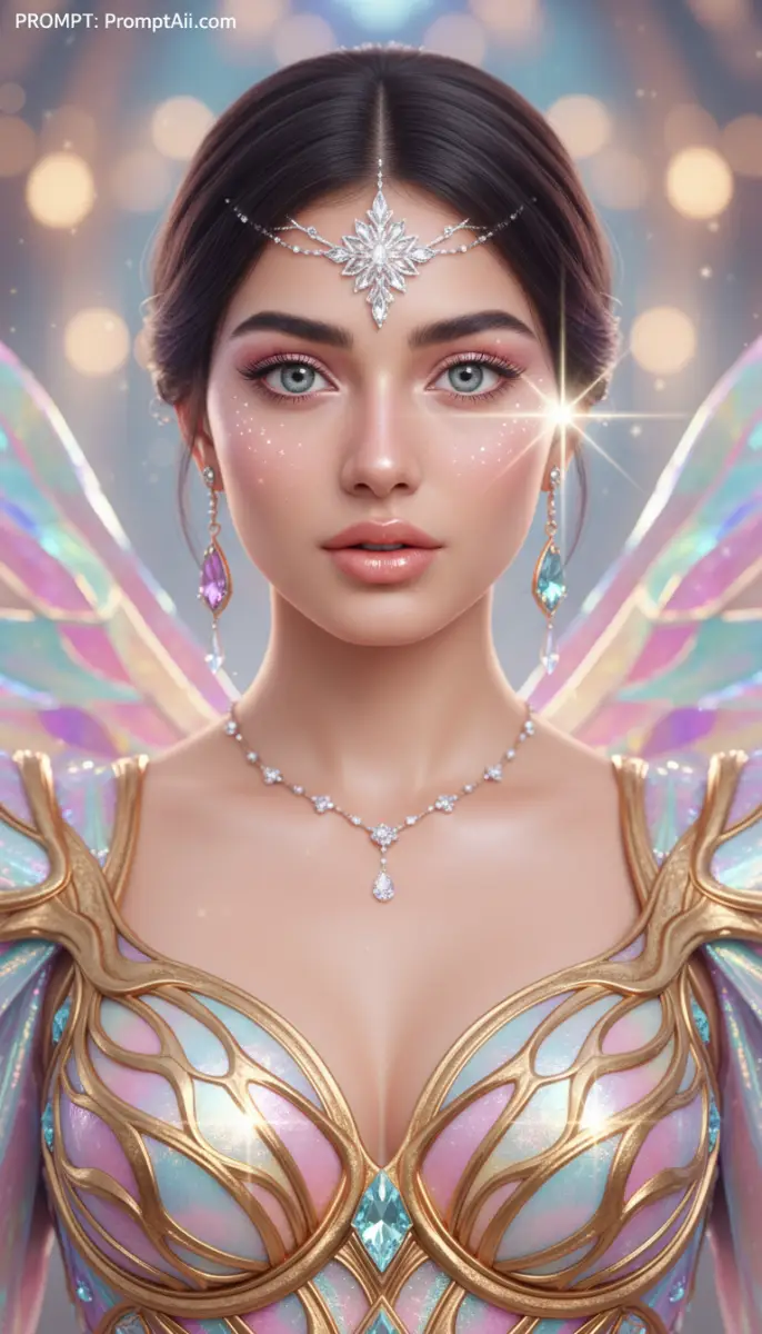 Fantasy Fairy Woman Portrait with Iridescent Wings