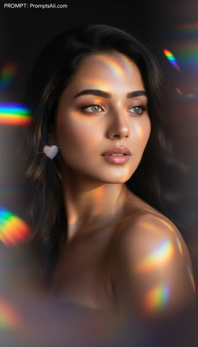 Portrait of woman with colorful prism light effects
