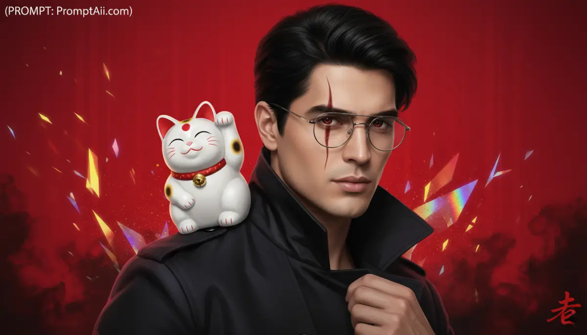 Portrait of Man with Maneki-Neko and Scar