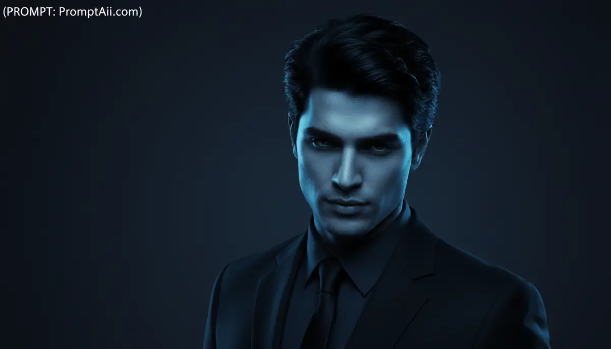 Portrait of a man in a dark suit with blue light