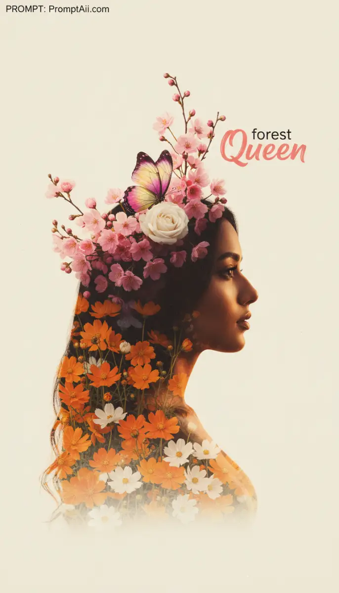 Double Exposure Portrait of a Woman with Floral Elements