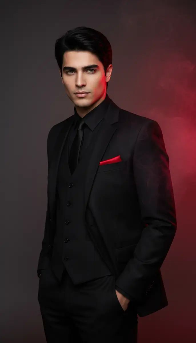 Portrait of a Man in a Formal Black Three-Piece Suit