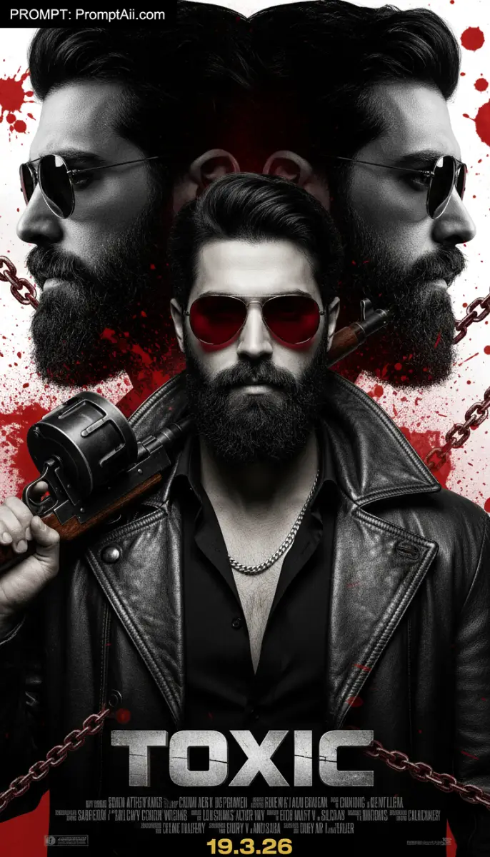 Cinematic Action Movie Poster for Toxic Featuring Bearded Man